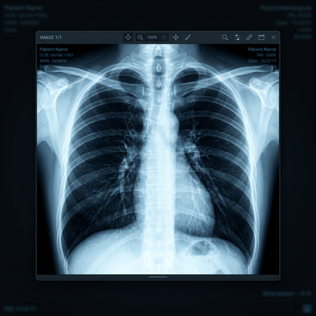 DICOM X-ray thumbnail in AjosMedi Print queue